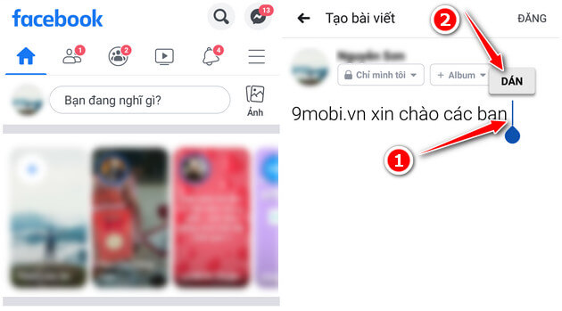 chen icon vào bai viet facebook tren android