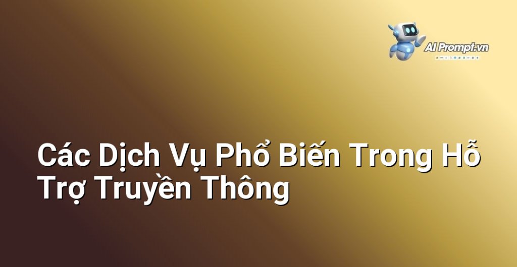 Bộ sưu tập các biểu tượng đại diện cho các dịch vụ truyền thông khác nhau: thiết kế logo, viết bài PR, quản lý mạng xã hội, tổ chức sự kiện, quay phim.