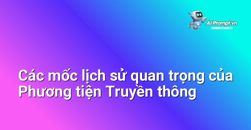 Dòng thời gian trực quan với các biểu tượng minh họa các cột mốc quan trọng từ chữ viết, máy in, radio, TV đến internet và mạng xã hội