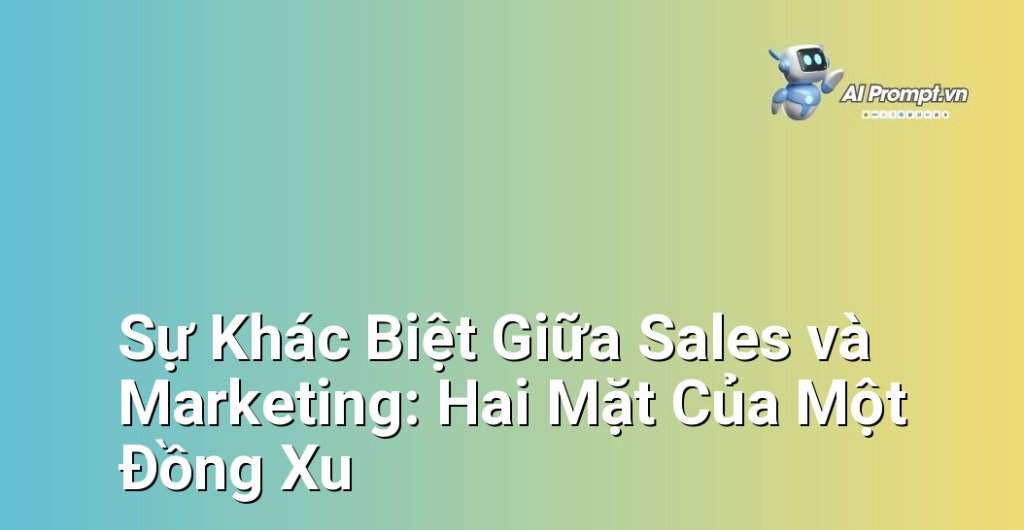 Biểu đồ so sánh chi tiết sự khác biệt và mối liên hệ giữa Sales (Bán hàng) và Marketing (Tiếp thị) về mục tiêu, chiến lược, hoạt động và kết quả.
